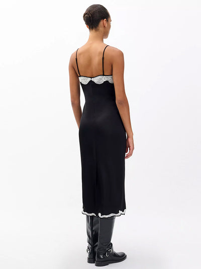 Ann Embroidered Slip Dress (Black)