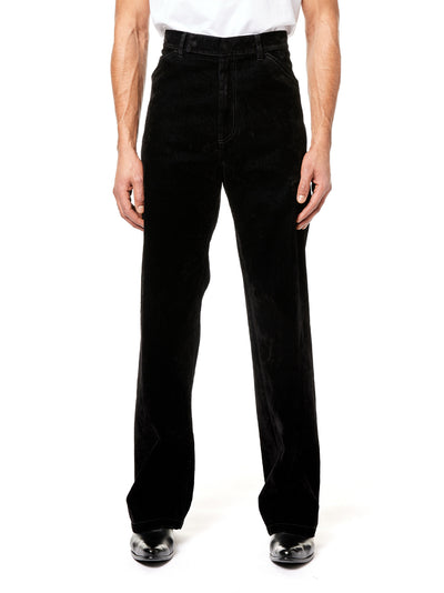 Men Velvet Denim Pants Woven Black