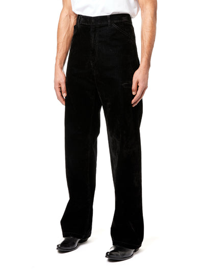 Men Velvet Denim Pants Woven Black