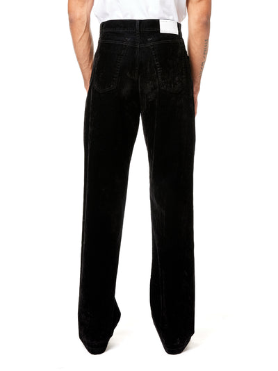 Men Velvet Denim Pants Woven Black