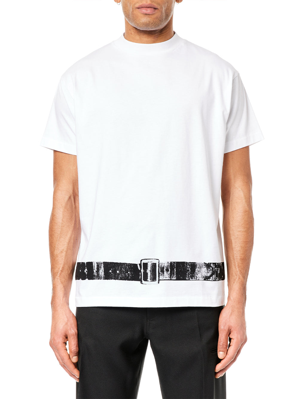 Men Belt T-shirt Knit White