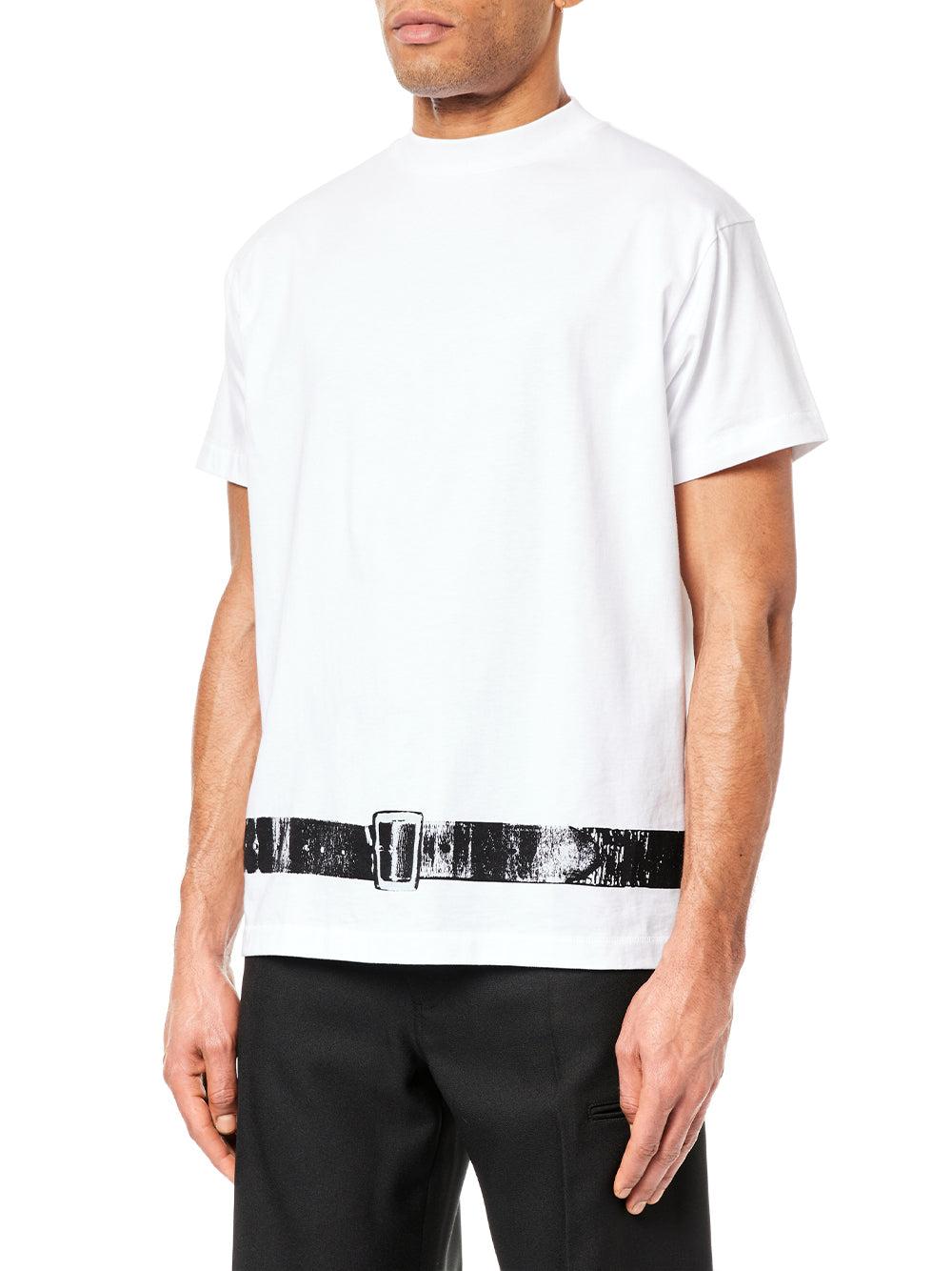 Men Belt T-shirt Knit White