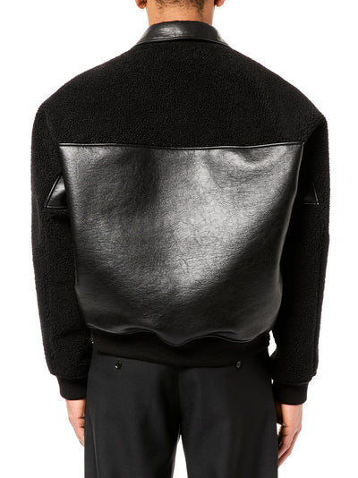 Faux-Shearling Leather Bomber Jacket (Black)