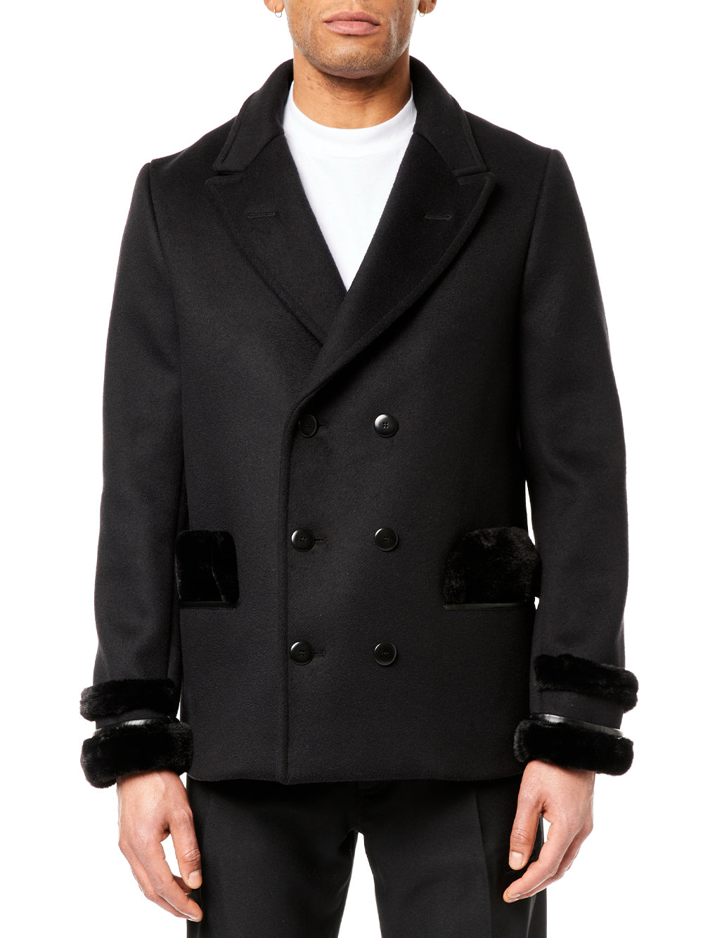 Wool & Faux-Fur Peacoat (Black)