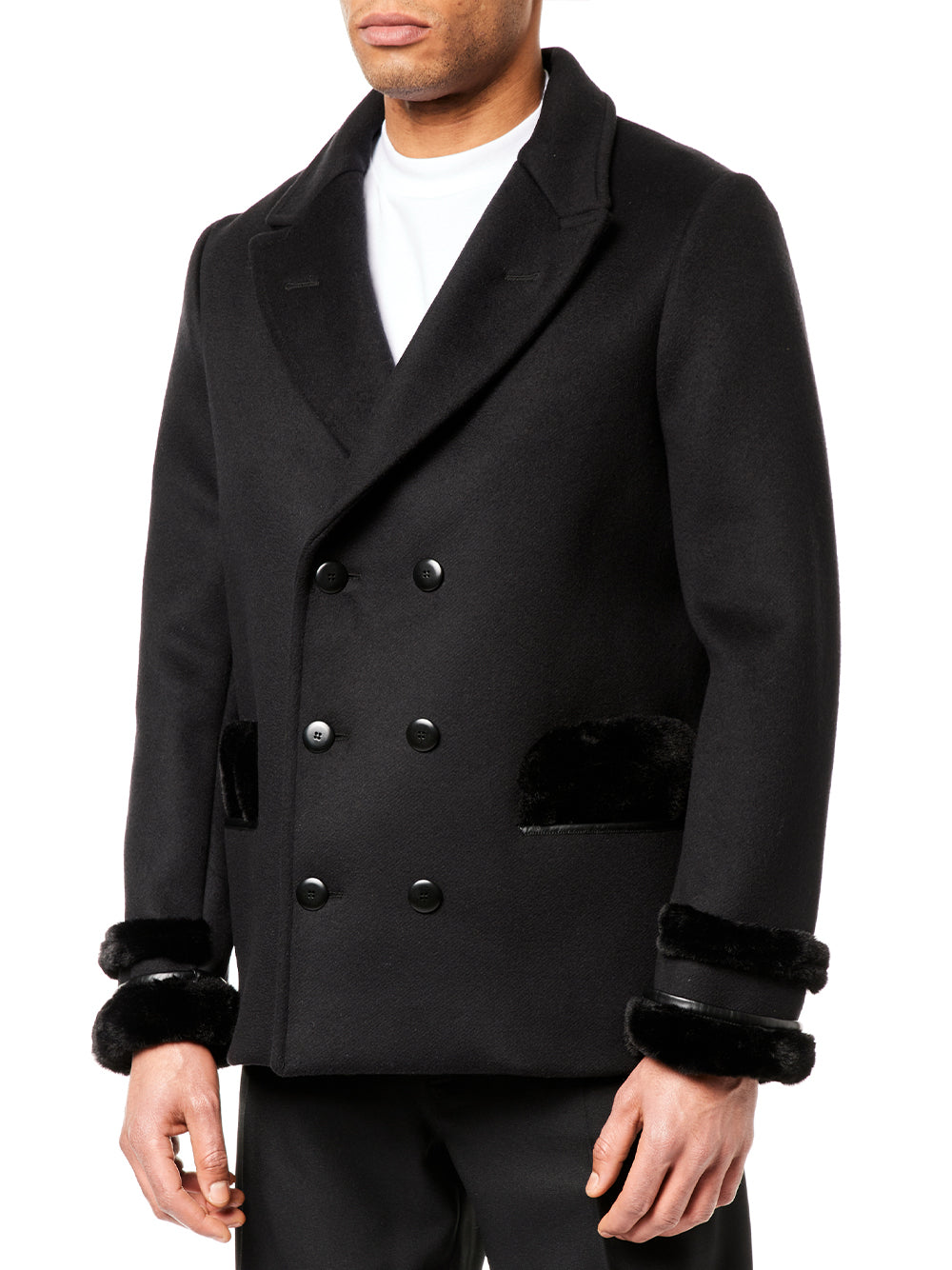 Wool & Faux-Fur Peacoat (Black)