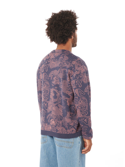 Men Roses Cardigan Knit (Navy)