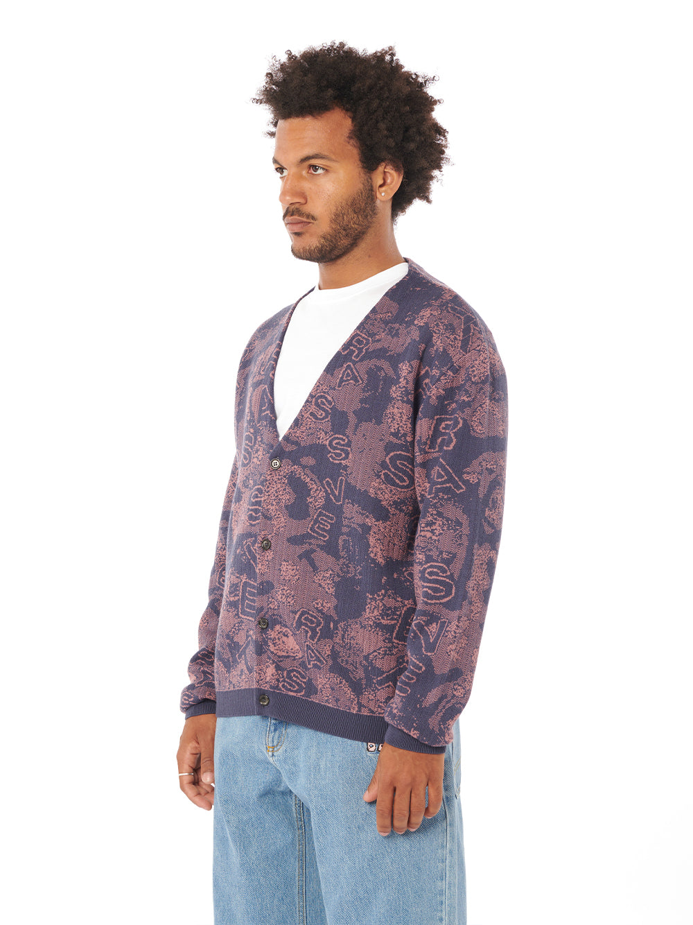 Men Roses Cardigan Knit (Navy)