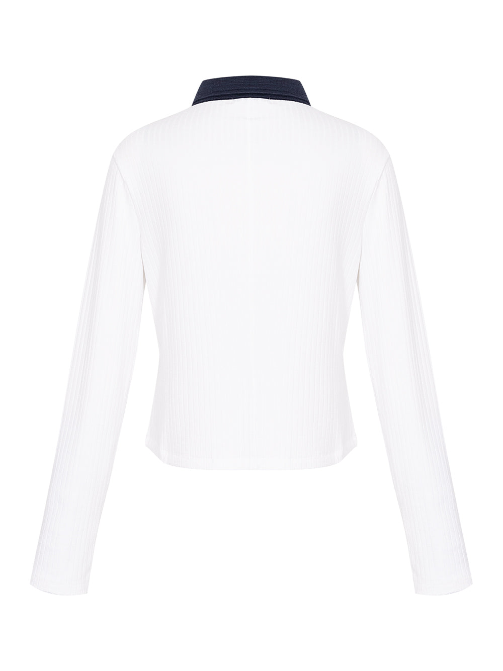 The Knit Contrast Long Sleeve Polo (White)