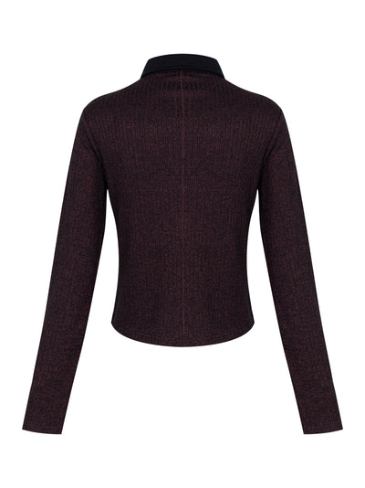 The Knit Contrast Long Sleeve Polo (Dark Brown)