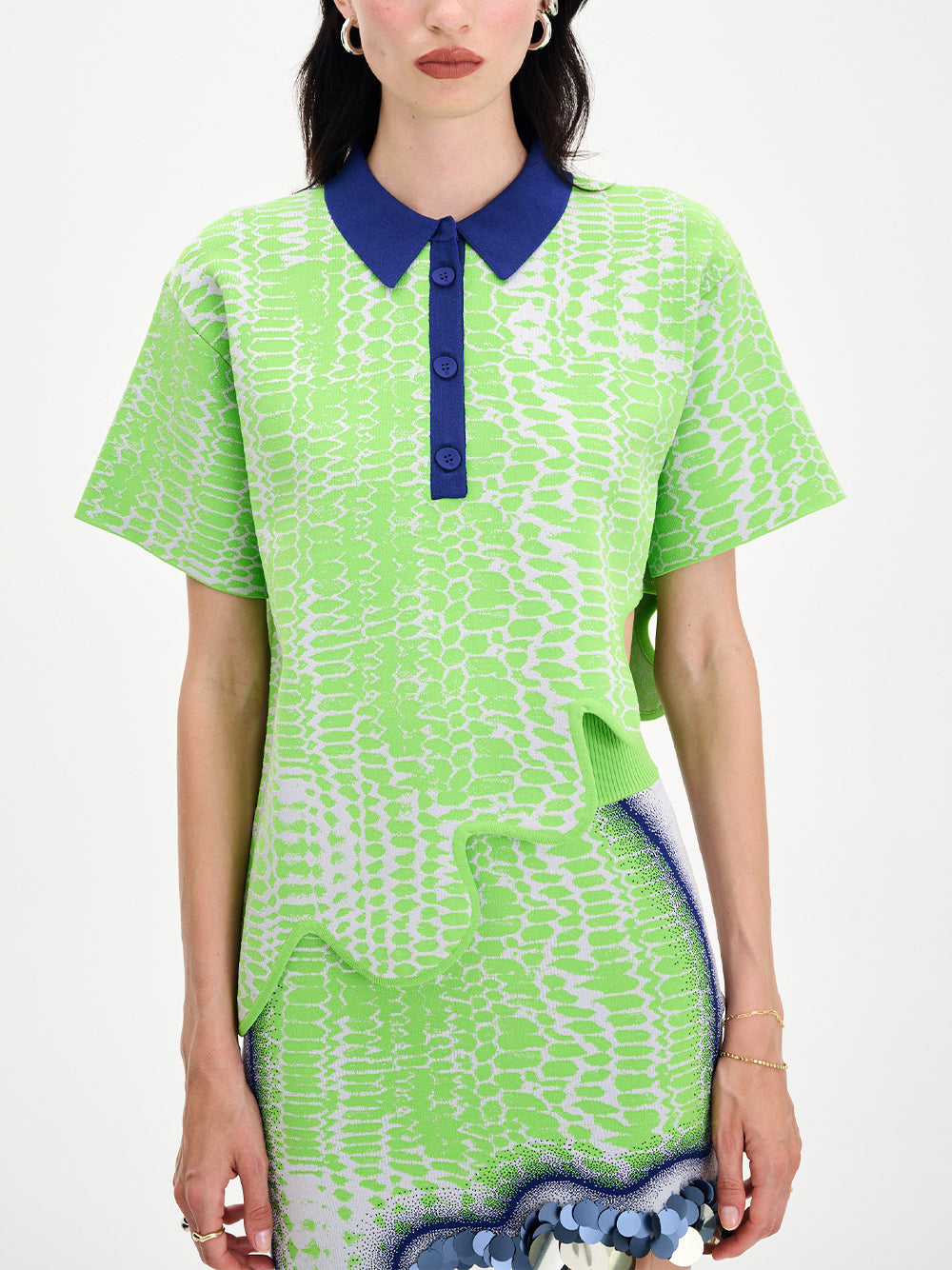 Ebony Wavy Polo Shirt Green Grove