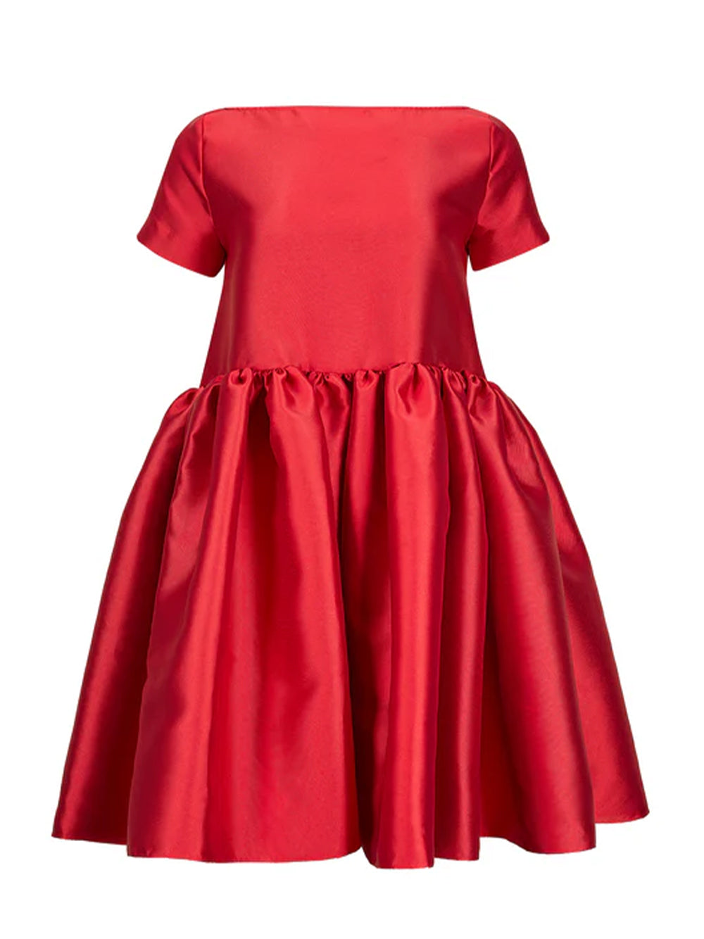 Heavy Satin Sleeveless Short Cap Sleeve Puff Dress Red