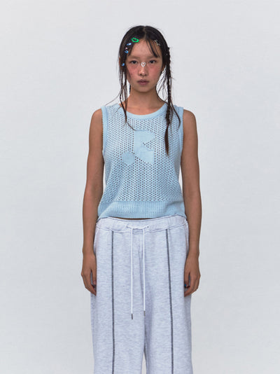 RR Logo Crochet Knit Top (Sky Blue)