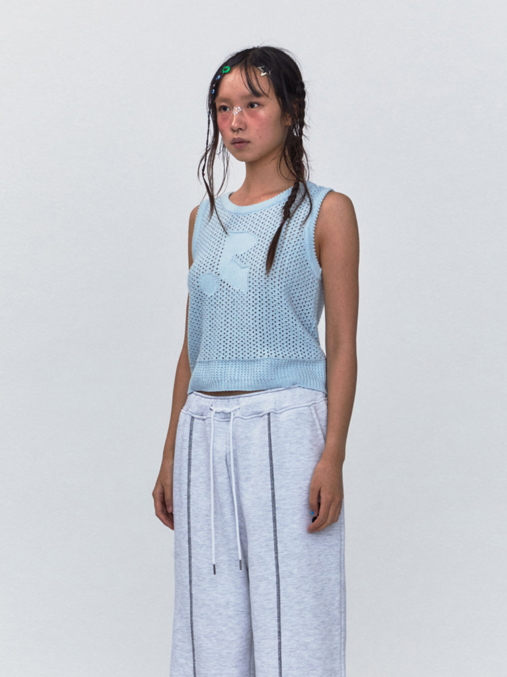 RR Logo Crochet Knit Top (Sky Blue)