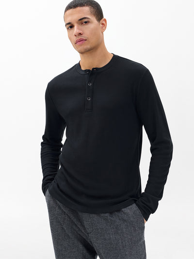 Tech Waffle Henley (Black)