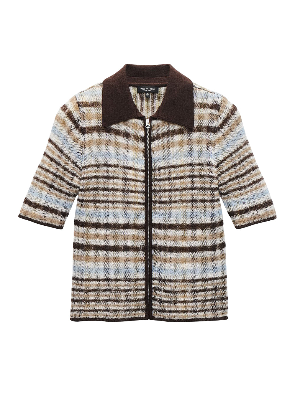 Leva Plaid Zip Polo Sweater Ivory Multi
