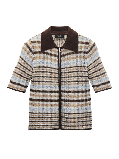 Leva Plaid Zip Polo Sweater Ivory Multi