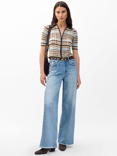 Leva Plaid Zip Polo Sweater Ivory Multi