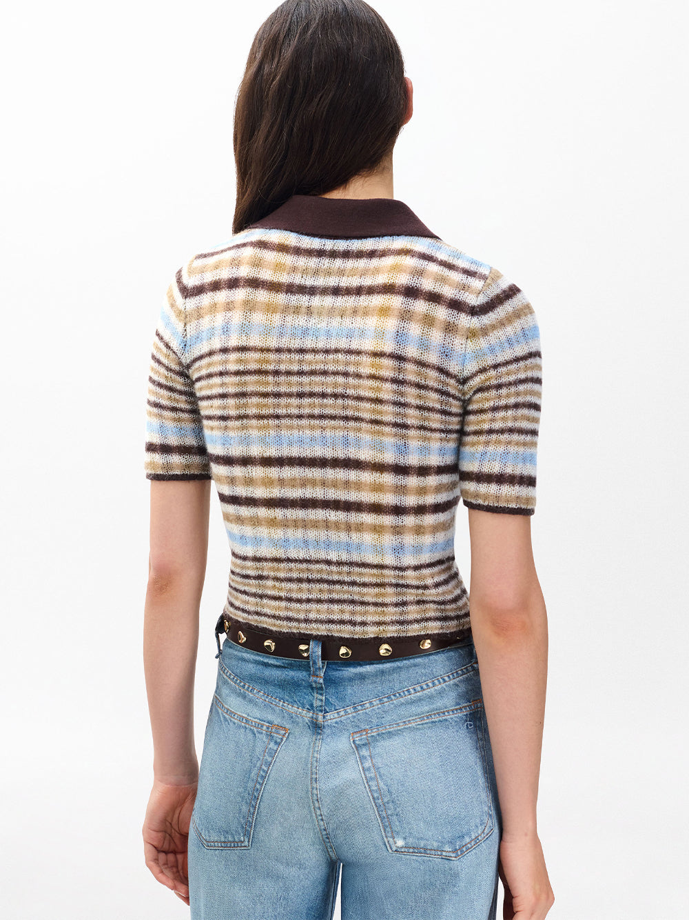 Leva Plaid Zip Polo Sweater Ivory Multi