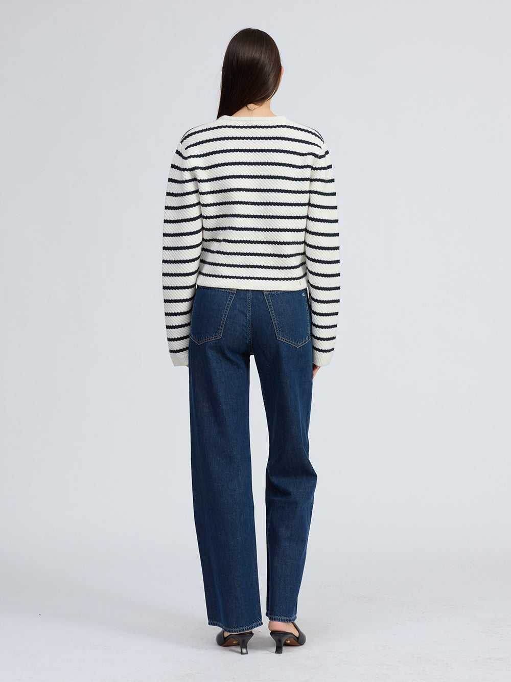 Peggy Striped Wool V Cardigan (White Multi)