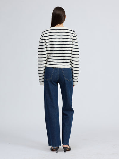 Peggy Striped Wool V Cardigan (White Multi)