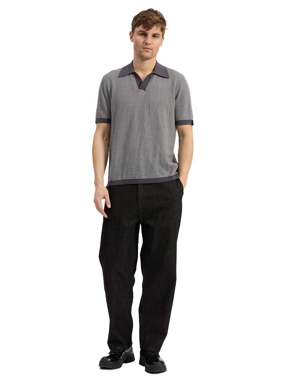 Harvey Knit Johnny Collar Polo Wet Iron