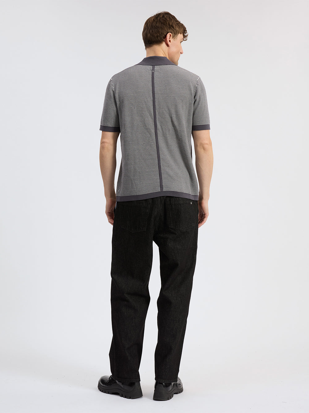 Harvey Knit Johnny Collar Polo Wet Iron