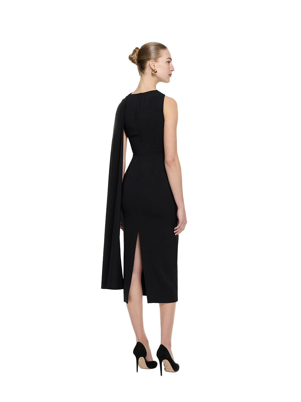 Asymmetric Stretch Cady Midi Dress Black