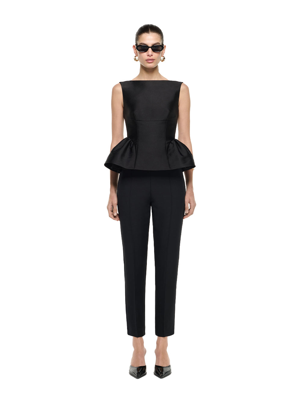 Gathered Hem Taffeta Top Black