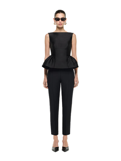 Gathered Hem Taffeta Top Black