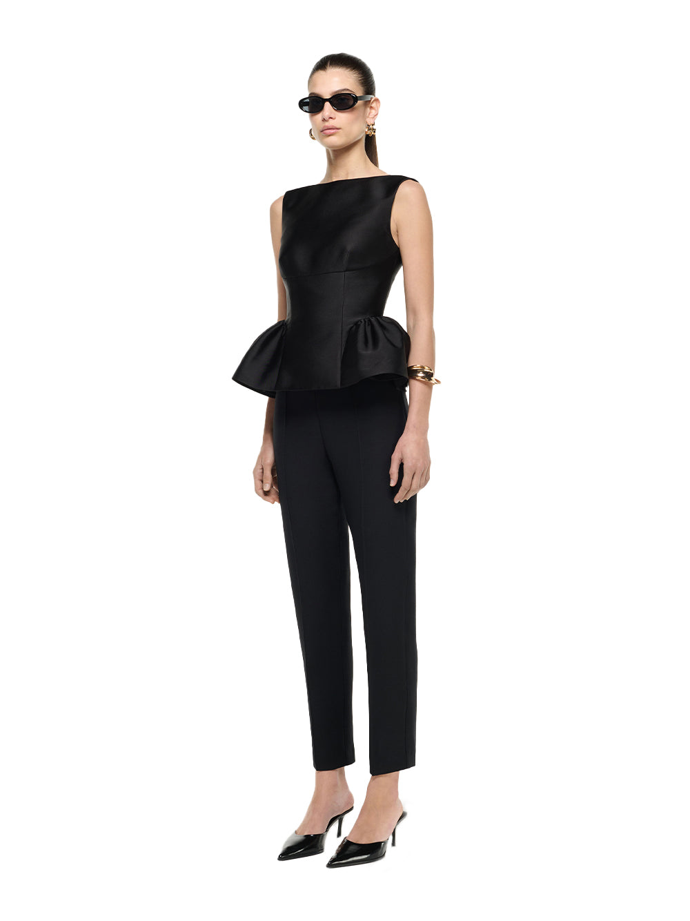 Gathered Hem Taffeta Top Black