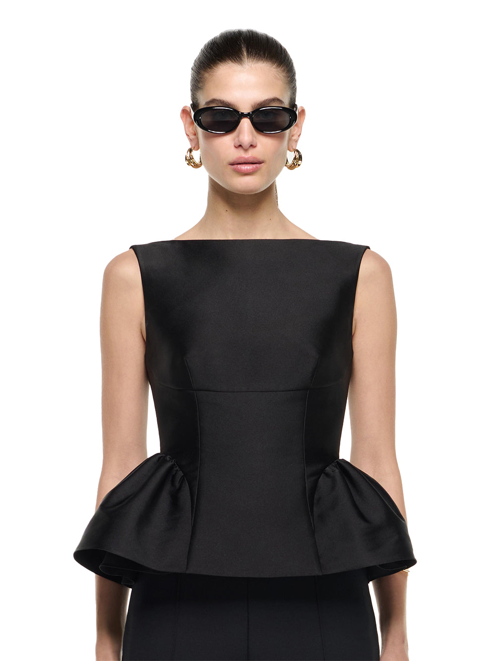 Gathered Hem Taffeta Top Black