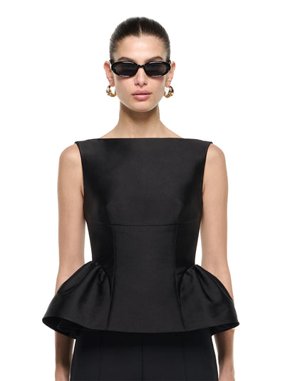 Gathered Hem Taffeta Top Black