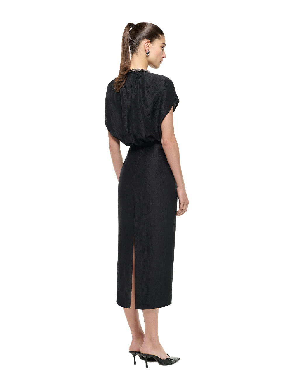 Silk Jacquard Cape Midi Dress Black