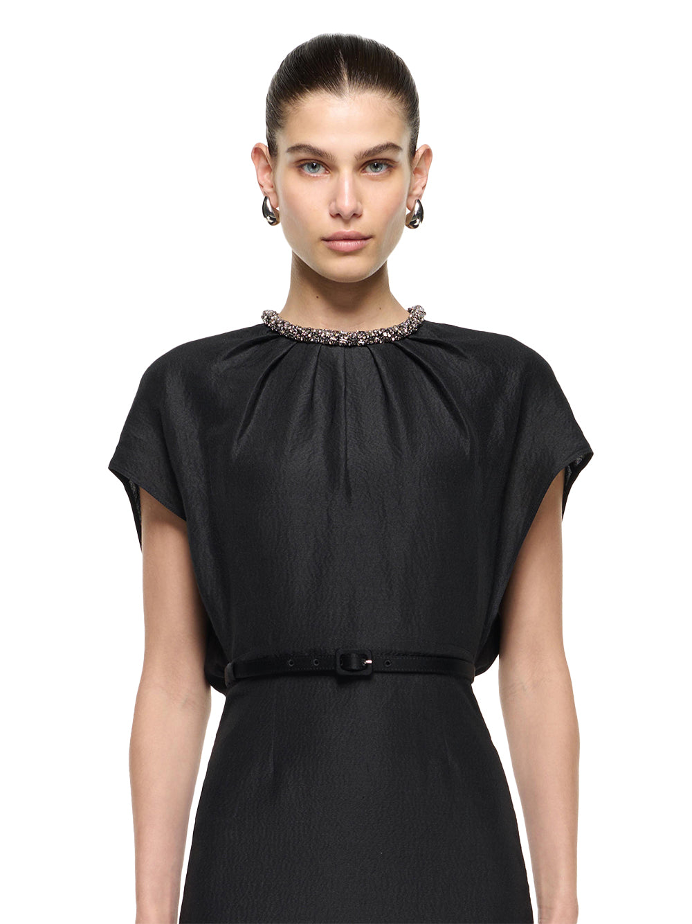 Silk Jacquard Cape Midi Dress Black