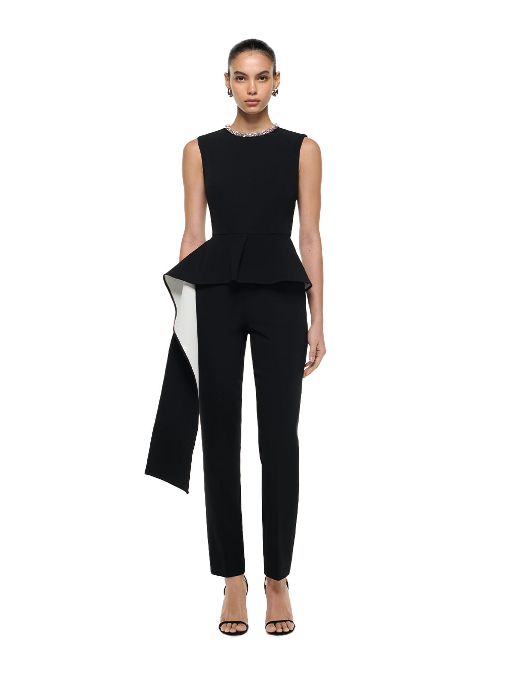Sleeveless Jumpsuit With Waist Drape Monochrome