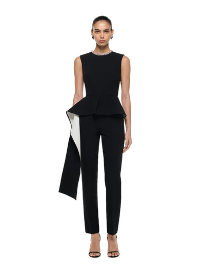 Sleeveless Jumpsuit With Waist Drape Monochrome