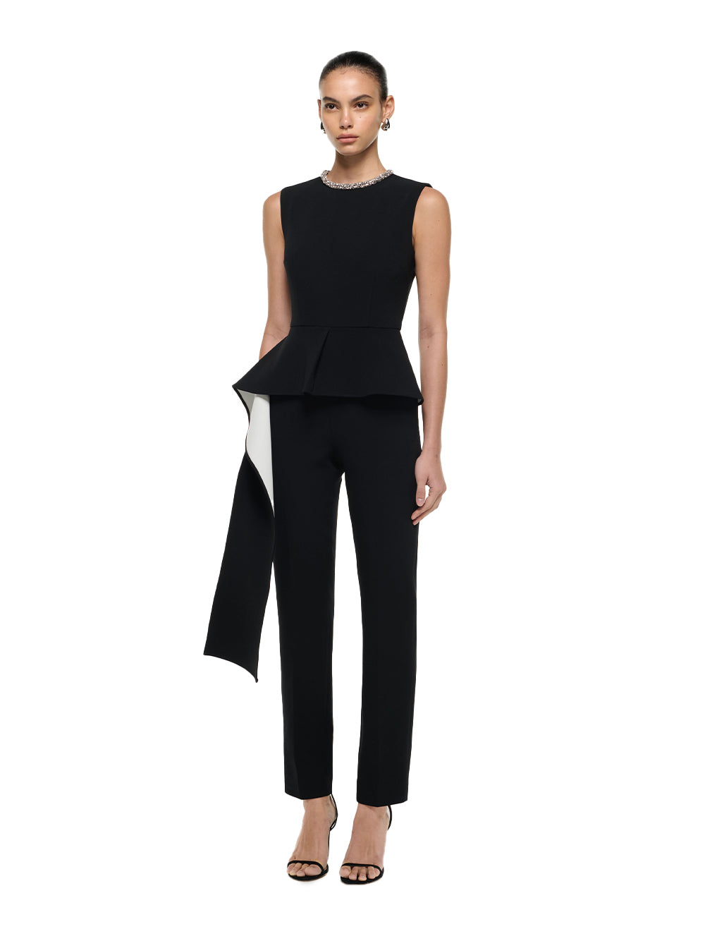 Sleeveless Jumpsuit With Waist Drape Monochrome