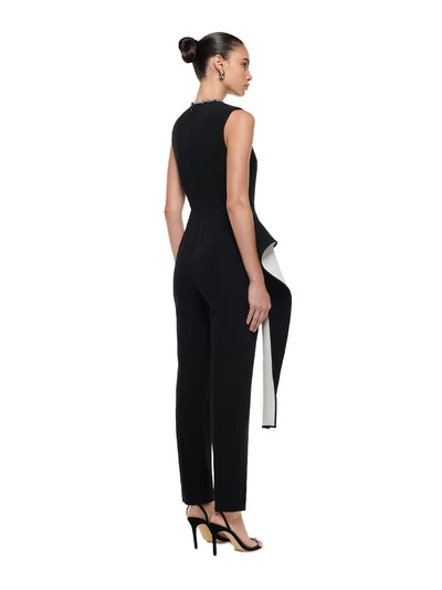 Sleeveless Jumpsuit With Waist Drape Monochrome