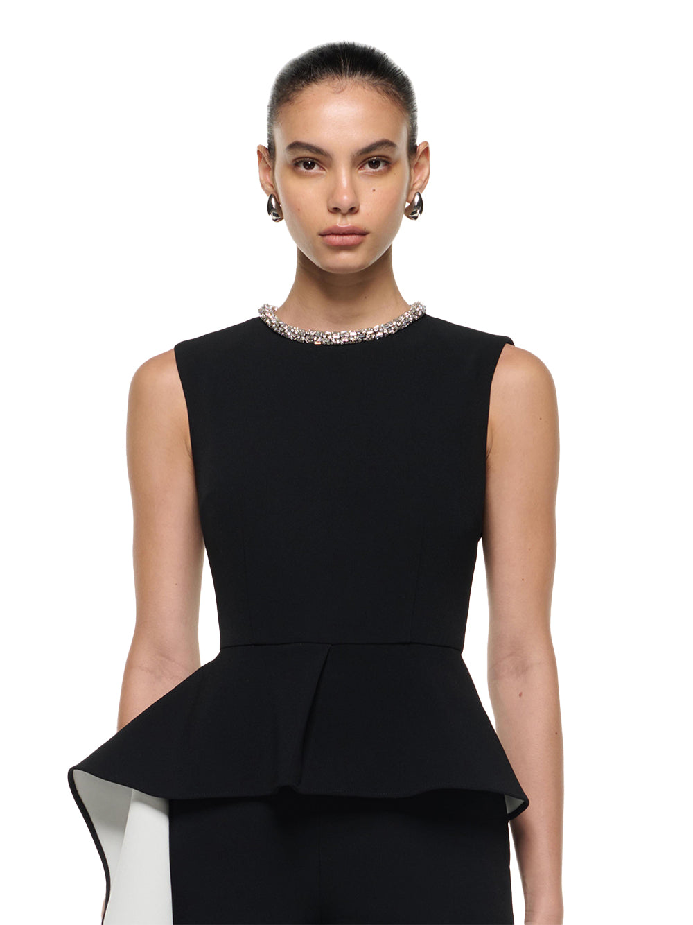 Sleeveless Jumpsuit With Waist Drape Monochrome