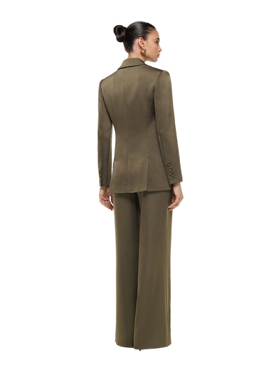 Satin Crepe Wide Leg Trouser Khaki