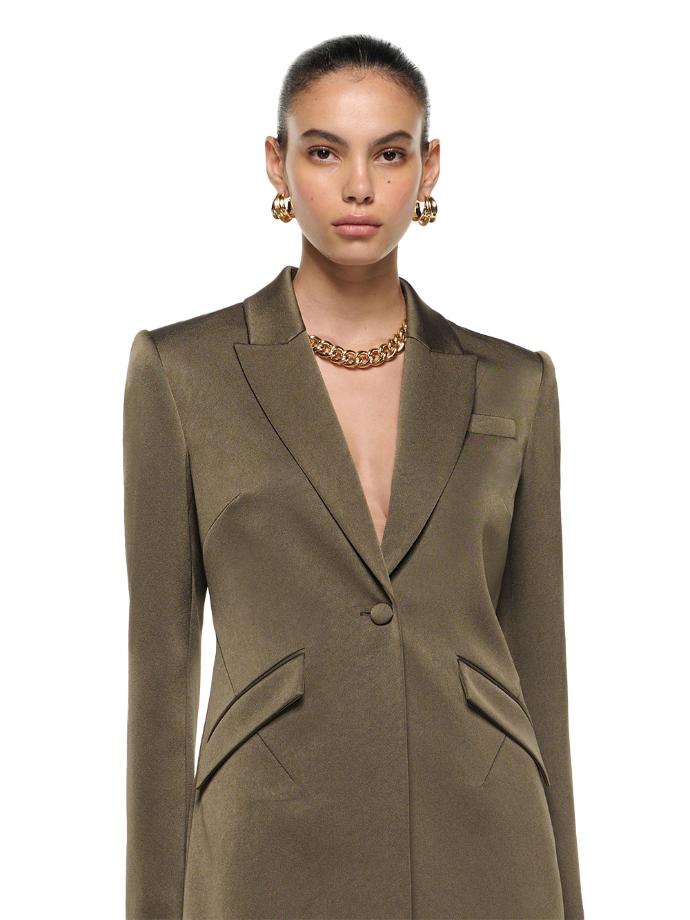 Satin Crepe Wide Leg Trouser Khaki