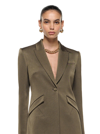 Satin Crepe Wide Leg Trouser Khaki