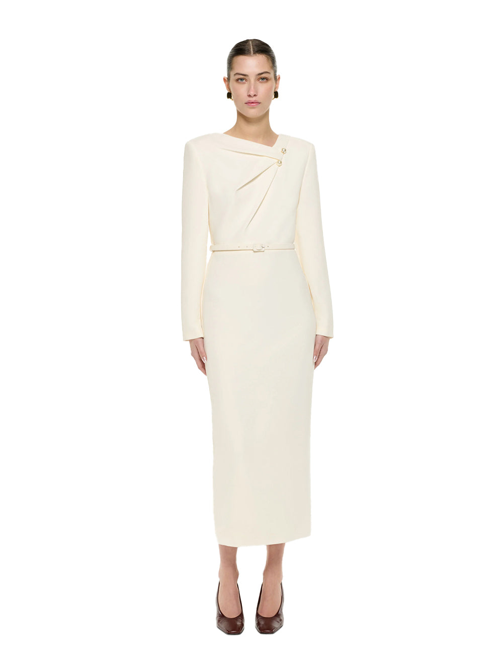 Long Sleeve Heavy Cady Midi Dreshort Sleeve With Pearl Cream