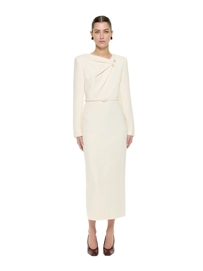 Long Sleeve Heavy Cady Midi Dreshort Sleeve With Pearl Cream