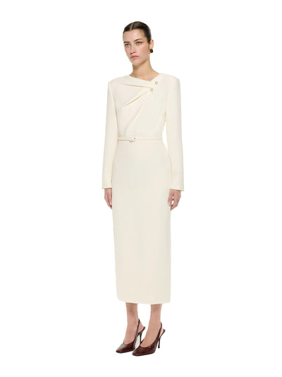 Long Sleeve Heavy Cady Midi Dreshort Sleeve With Pearl Cream