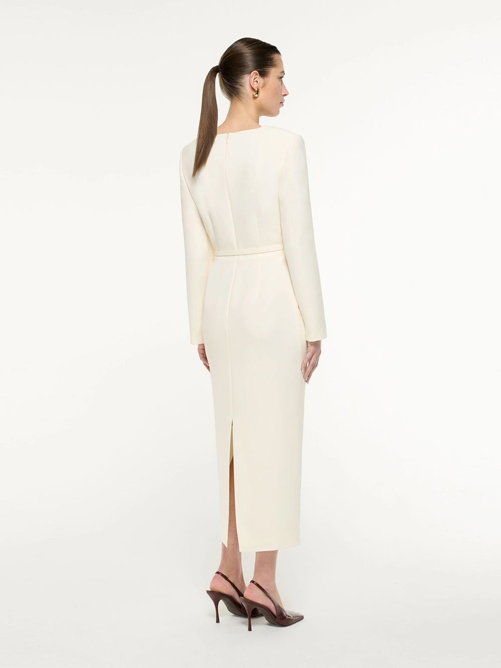 Long Sleeve Heavy Cady Midi Dreshort Sleeve With Pearl Cream