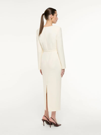 Long Sleeve Heavy Cady Midi Dreshort Sleeve With Pearl Cream