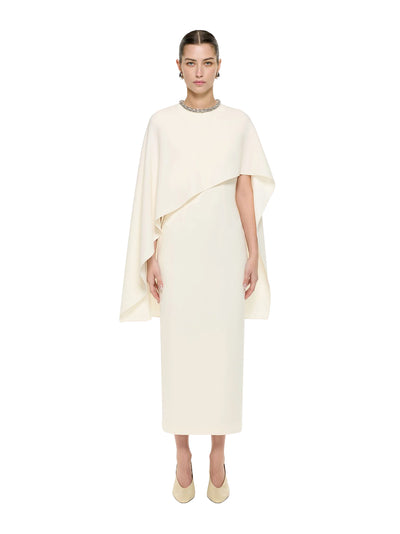Heavy Cady Embellished Cape Midi Dreshort Sleeve Cream