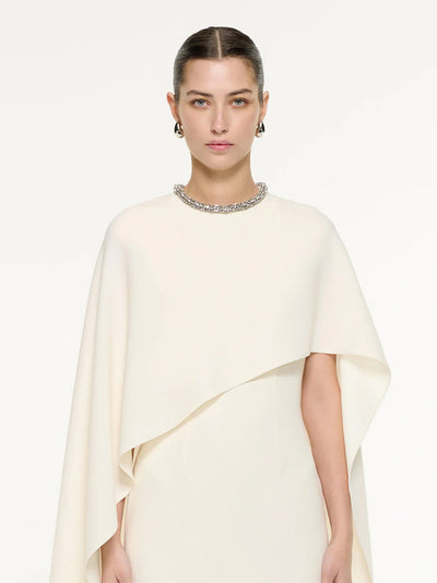 Heavy Cady Embellished Cape Midi Dreshort Sleeve Cream