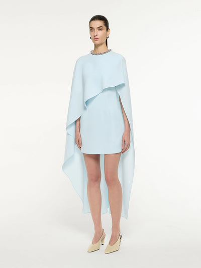 Heavy Cady Embellished Cape Mini Dreshort Sleeve Blue